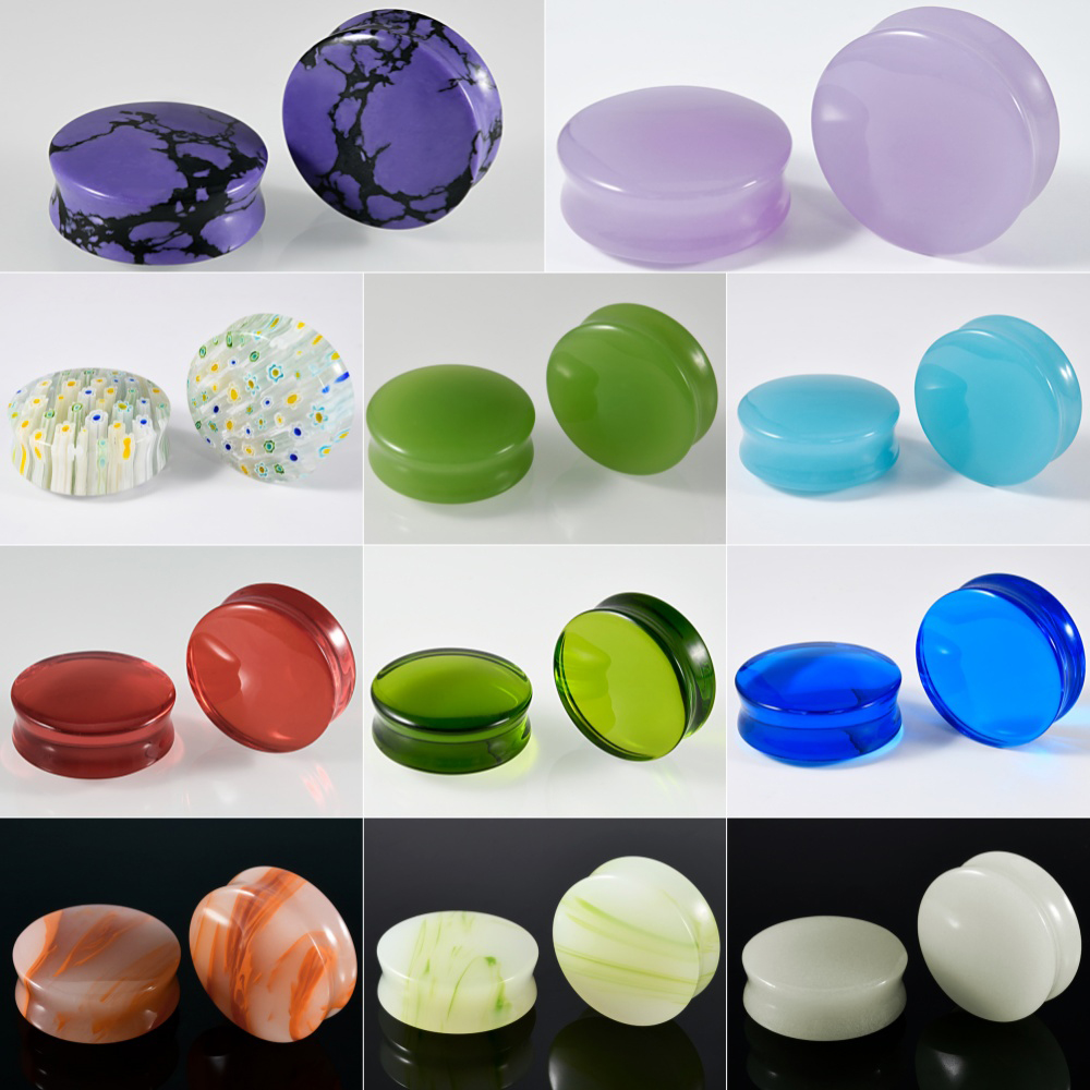 Body Jewelry Tunnels - 1/2/22PCS Glass&Stone Round Ear Expanders Gauges
