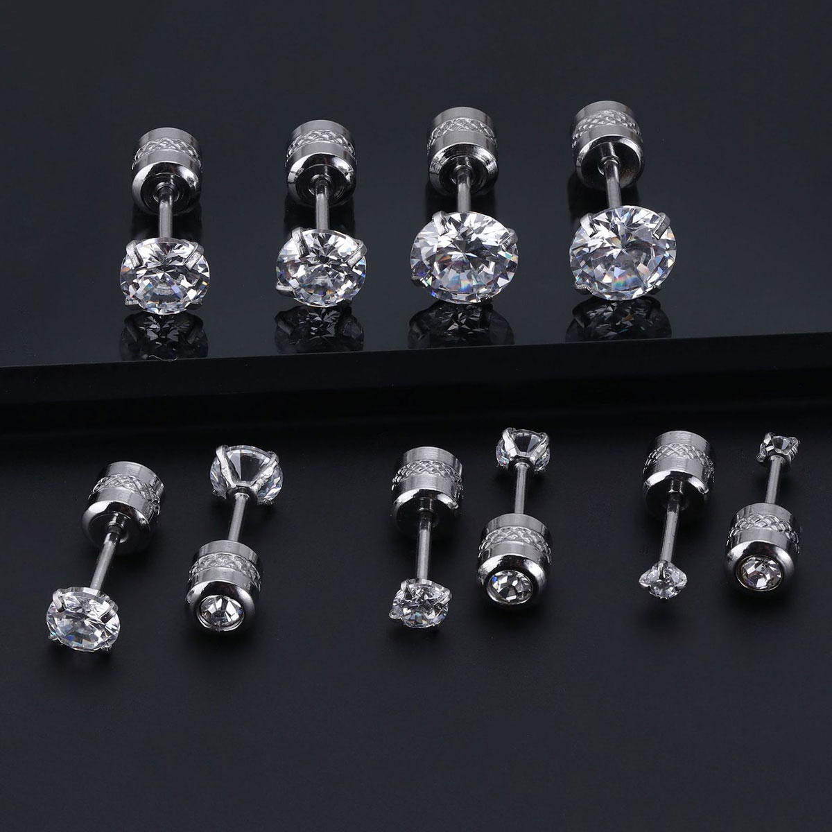 Body Jewelry Cartilage Earrings - 2PC Stainless Steel Mini Crystal CZ
