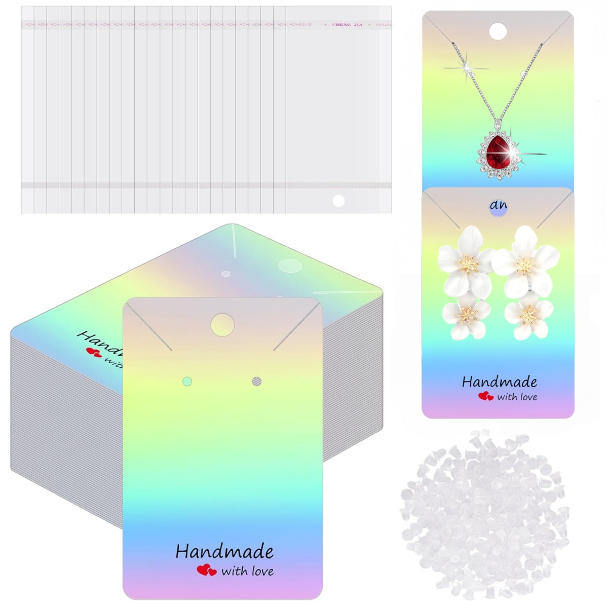 Body Jewelry Display - 200 Pieces Holographic Earring Display Cards