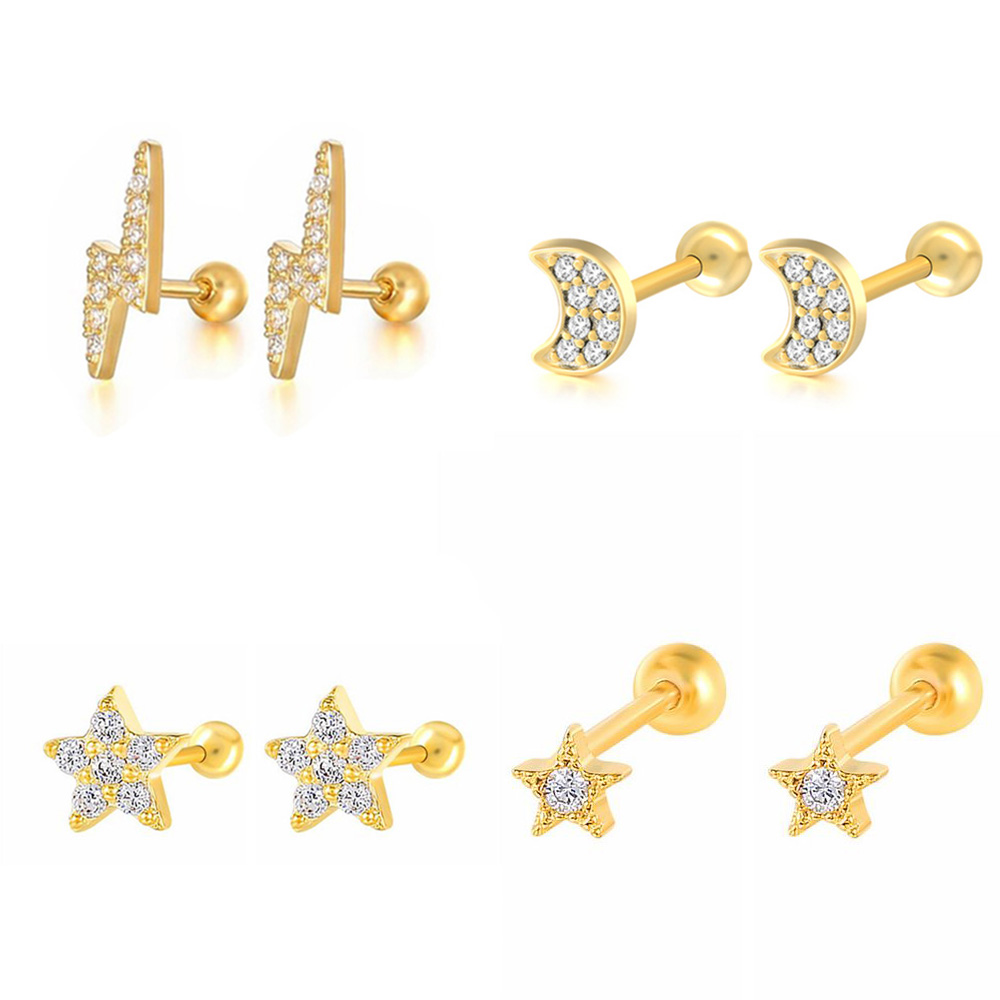 1PC Star Moon Lightning Zircon - Body Jewelry Cartilage Earrings ulasan dan harga