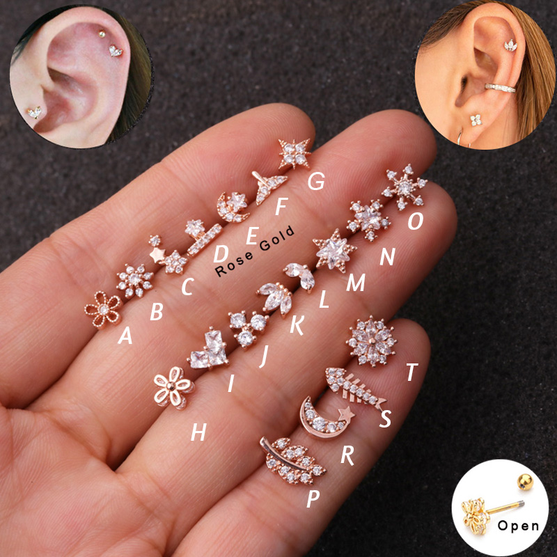 1Piece 20g Rose gold Cz Cartil - Body Jewelry Tunnels ulasan dan harga