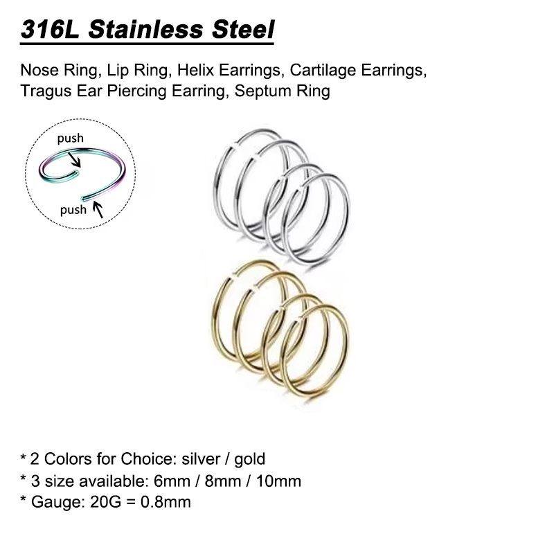 6pcs/lot Hypoallergenic Nose R - Body Jewelry Cartilage Earrings ulasan dan harga