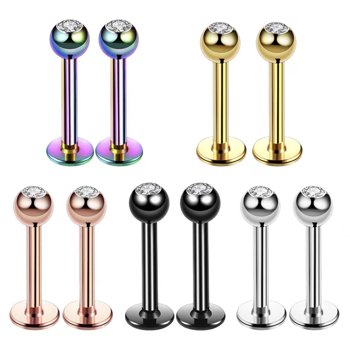 16G Surgical Steel Ball Top CZ - Body Jewelry Labret ulasan dan harga
