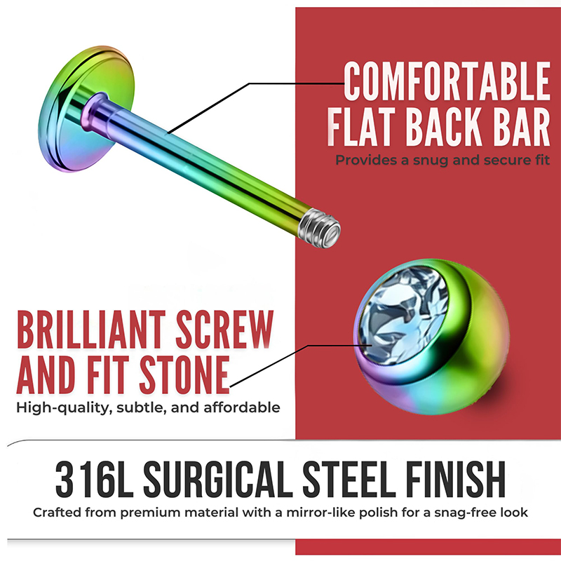 16G Surgical Steel Ball Top CZ - Body Jewelry Labret ulasan dan harga