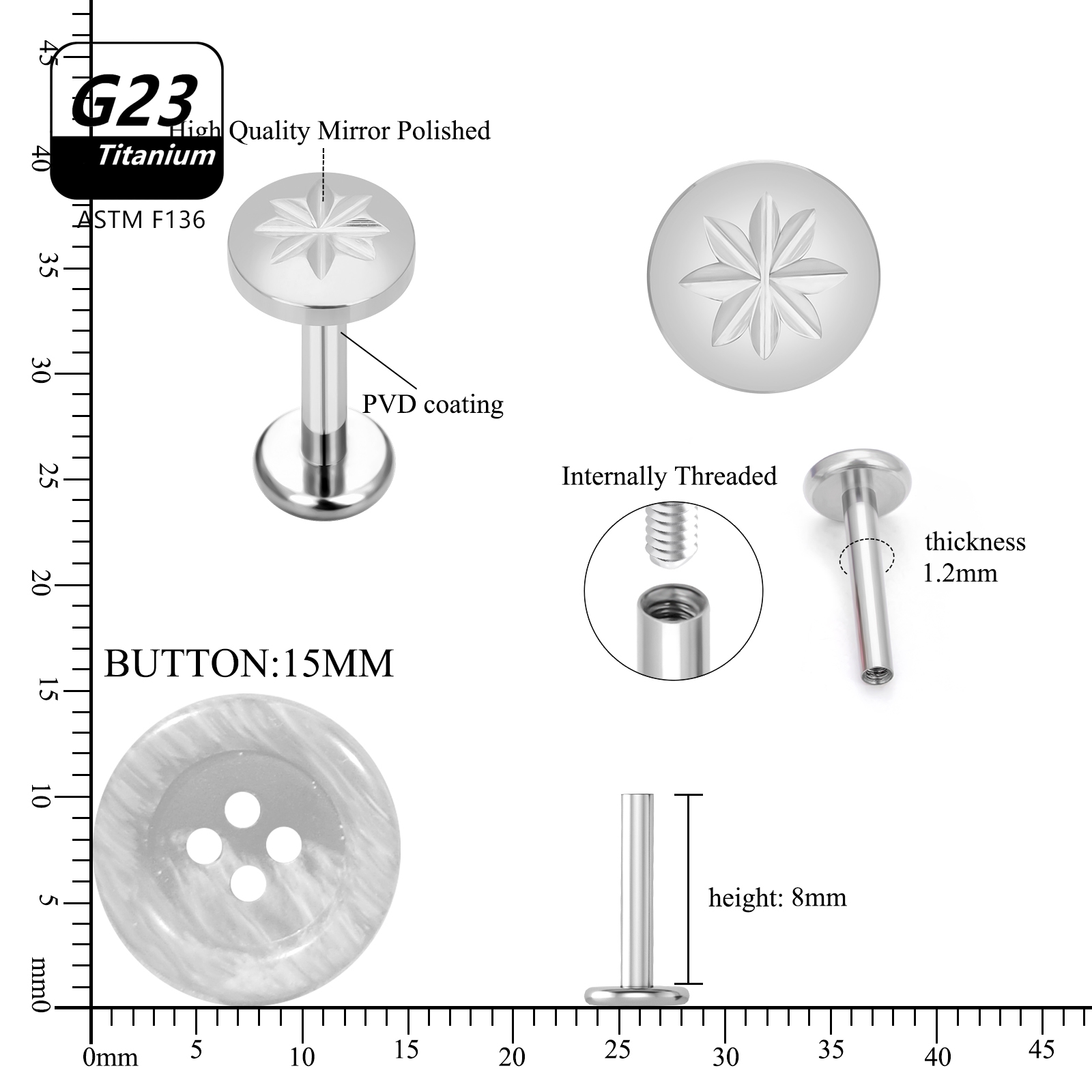 10PCS 16G G23 Titanium Stud Sk - Body Jewelry Cartilage Earrings ulasan dan harga